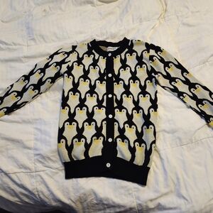 OXKNIT Women’s Navy Penguin Print Cardigan Sweater